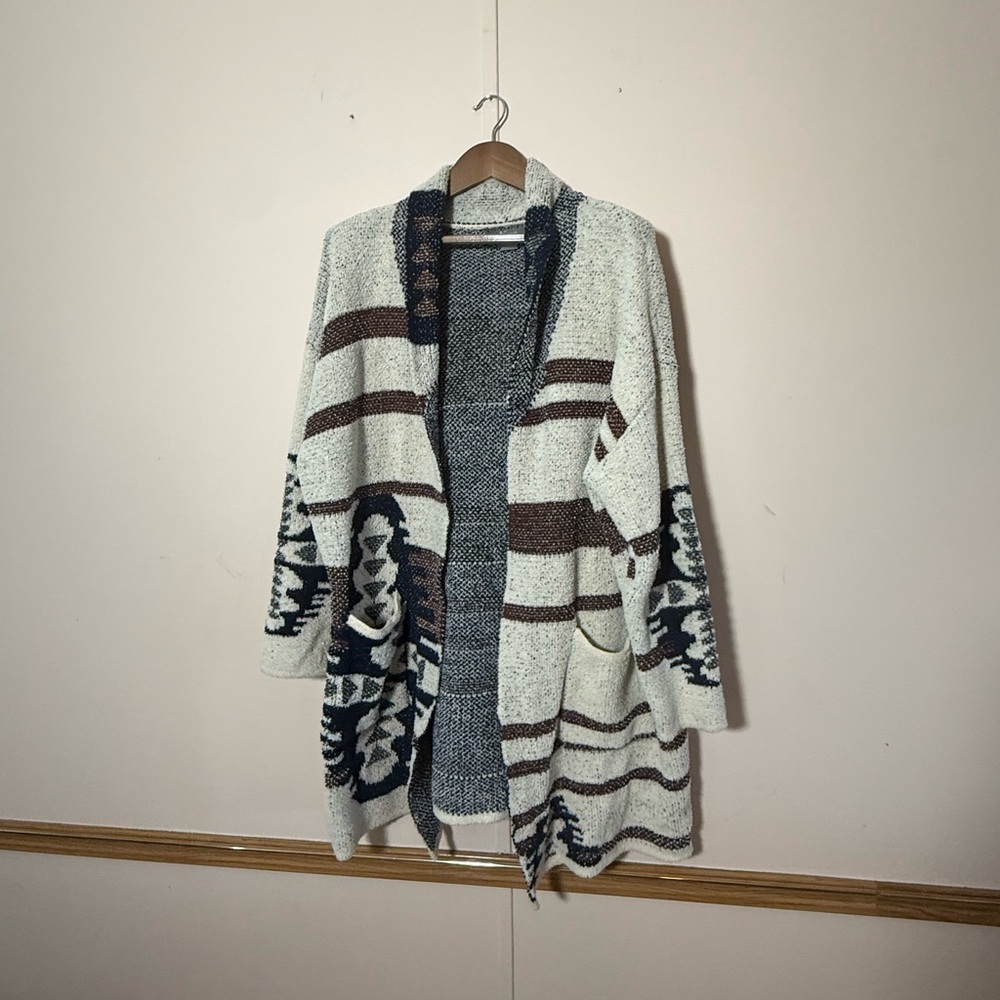 Natural Reflections Patterned Cardigan - Cream and Brown